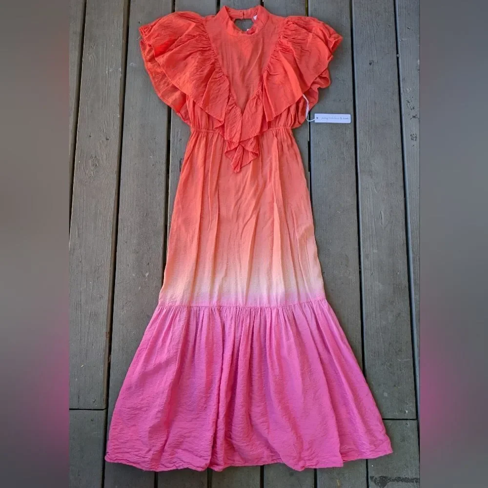 Young Fabulous & Broke Coral to Pink Ombre Maxi Dress - Picture 1 of 8